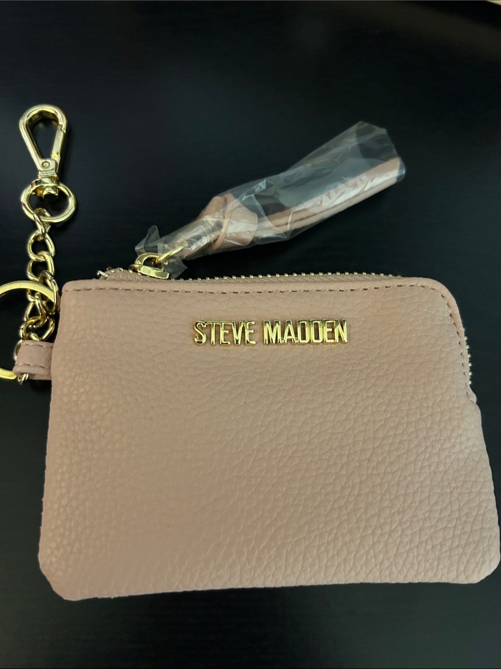 Steve Madden Blush Pink Pebbled Zip Card Holder with Keyring